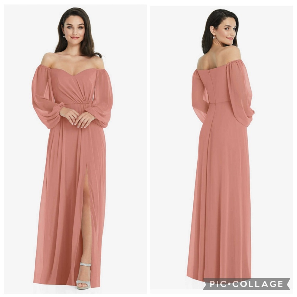 Dessy Collection 3104 Long Sleeve Chiffon Gown Desert‎ Rose 6